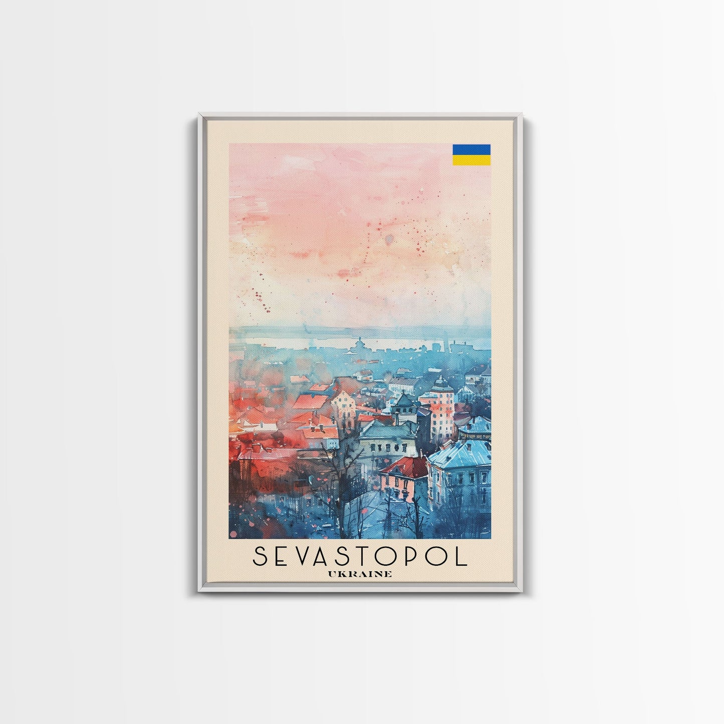 Sevastopol Ukraine Travel Poster Framed Canvas Print, Watercolor Painting, Scenic Wall Art, Home Decor, Ukrainian Seaside, Classic Art