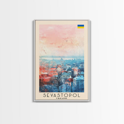 Sevastopol Ukraine Travel Poster Framed Canvas Print, Watercolor Painting, Scenic Wall Art, Home Decor, Ukrainian Seaside, Classic Art