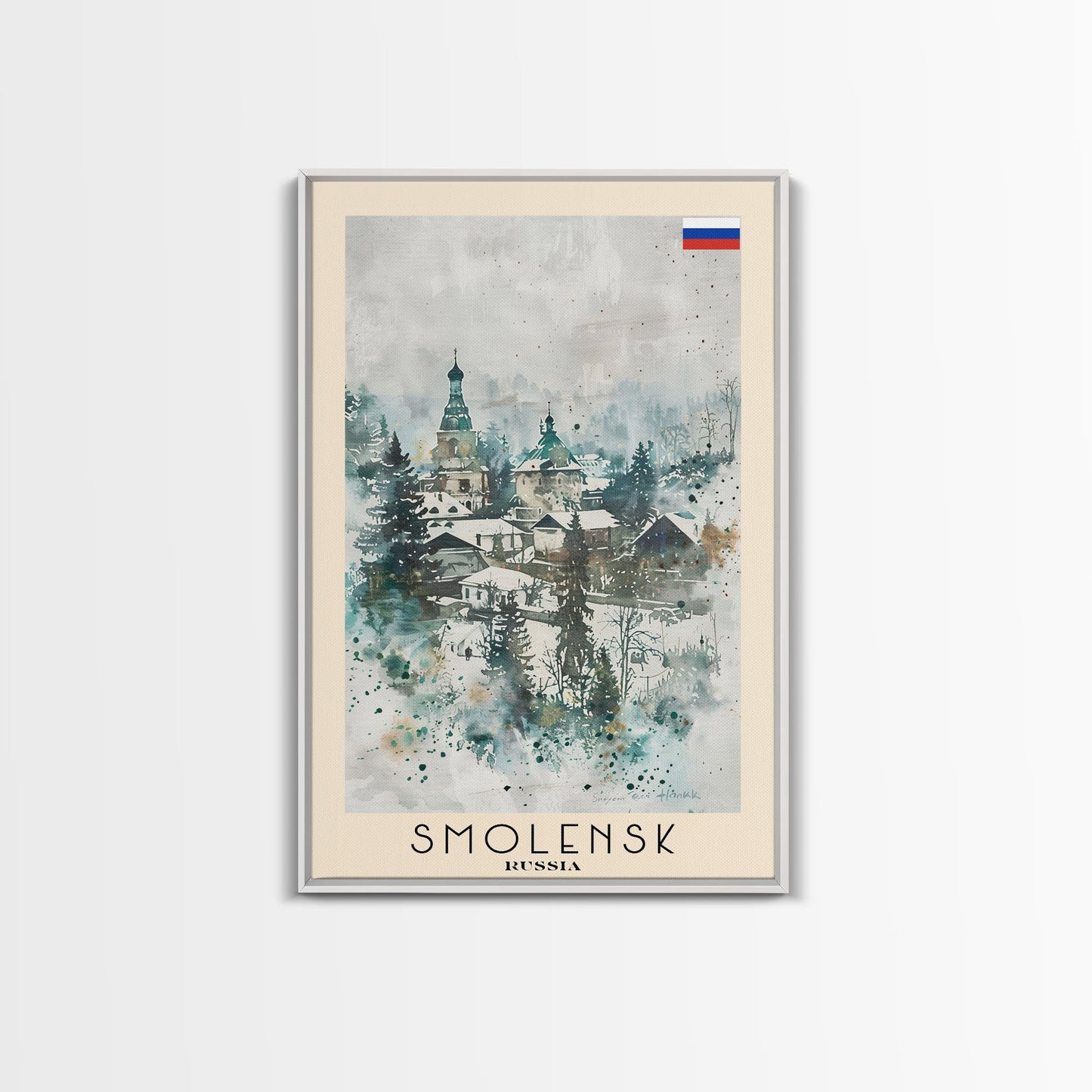 Smolensk Russia Travel Poster Framed Canvas Print, Watercolor Painting, Scenic Wall Art, Home Decor, Russian Landscape, Classic Art