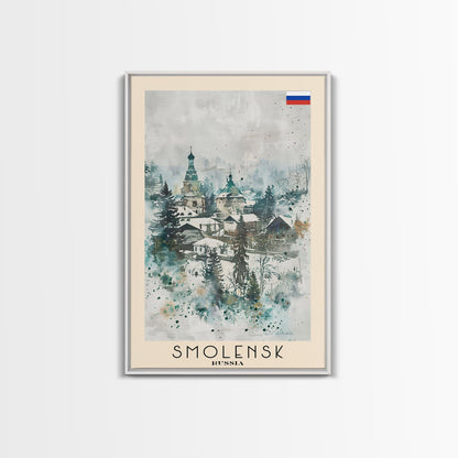 Smolensk Russia Travel Poster Framed Canvas Print, Watercolor Painting, Scenic Wall Art, Home Decor, Russian Landscape, Classic Art