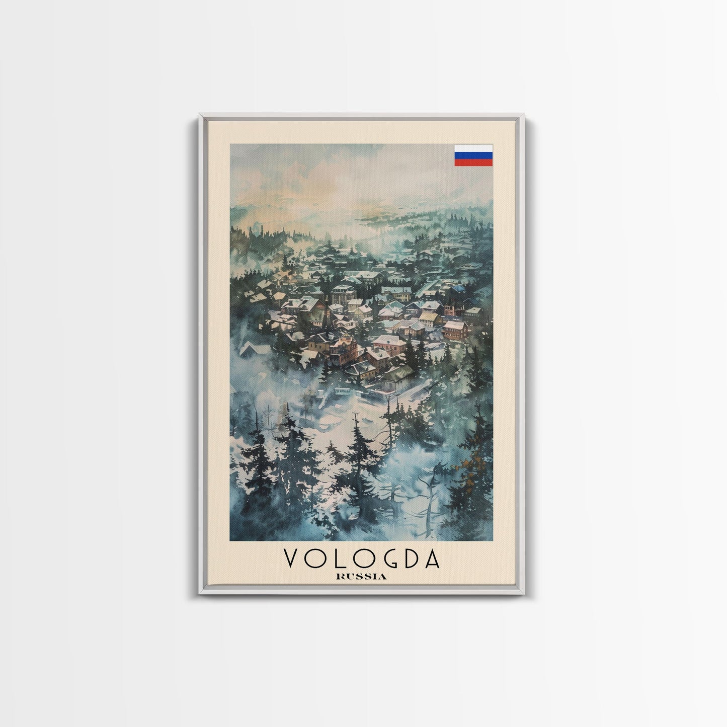 Vologda Russia Travel Poster Framed Canvas Print, Watercolor Painting, Scenic Wall Art, Home Decor, Russian Landscape, Rustic Art