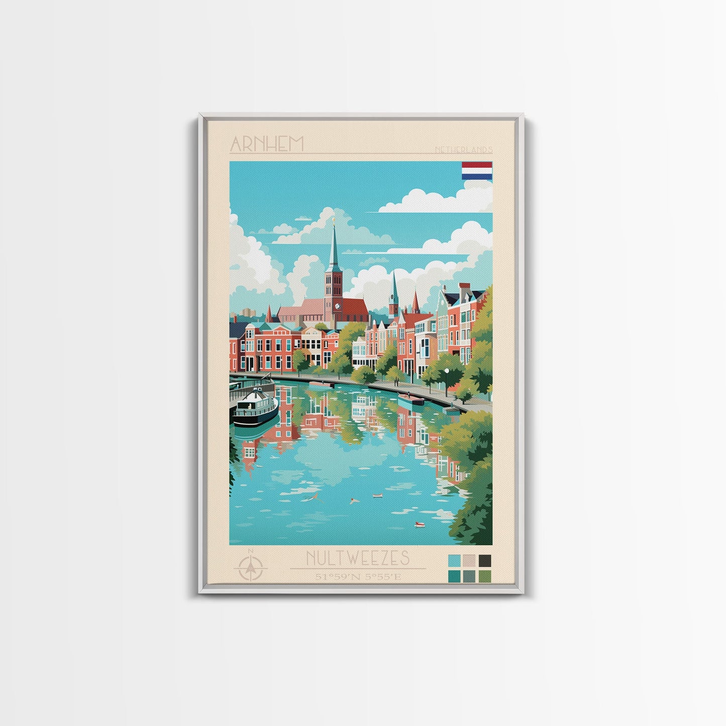 Arnhem Netherlands Travel Poster Framed Canvas Print, Midcentury Modern Art, Pop Art Wall Decor, Home Decor, Vacation Gift, Living Room Art