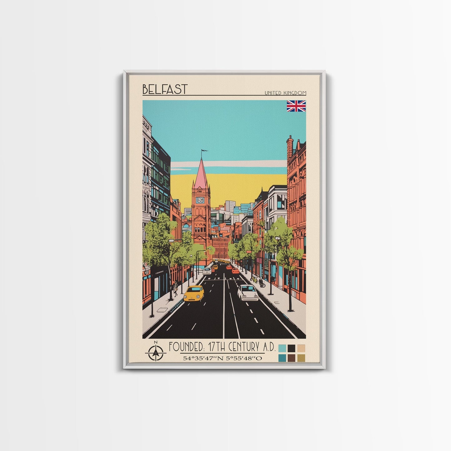 Belfast United Kingdom Travel Poster Framed Canvas Print, Midcentury Modern Art, Pop Art Wall Decor, Home Decor, Vacation Gift, Living Room Art