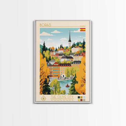 Borås Sweden Travel Poster Framed Canvas Print, Modern Art, Pop Art Wall Decor, Home Decor, Living Room Art, Artistic Gift