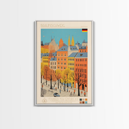 Braunschweig Germany Travel Poster Framed Canvas Print, Midcentury Modern Art, Pop Art Wall Decor, Scenic Wall Art, Home Decor, Living Room Art