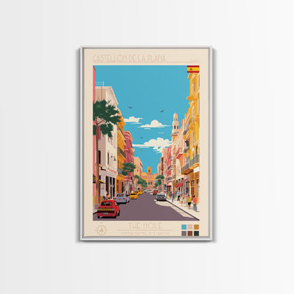 Castellón de la Plana Spain Travel Poster Framed Canvas Print, Midcentury Modern Art, Pop Art Wall Decor, Home Decor, Vacation Gift, Living Room Art