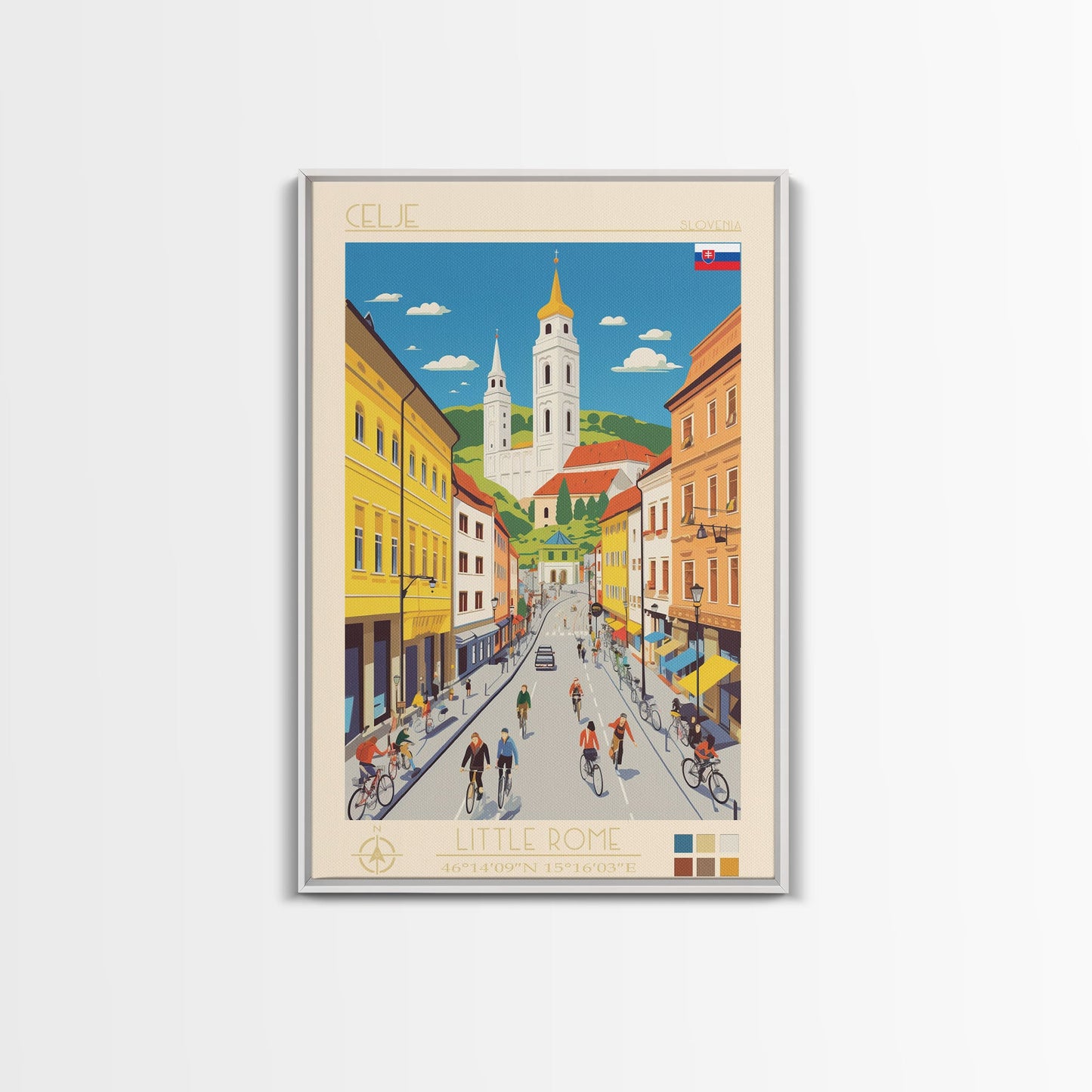 Celje Slovenia Travel Poster Framed Canvas Print, Midcentury Modern Art, Pop Art Wall Decor, Scenic Wall Art, Living Room Art