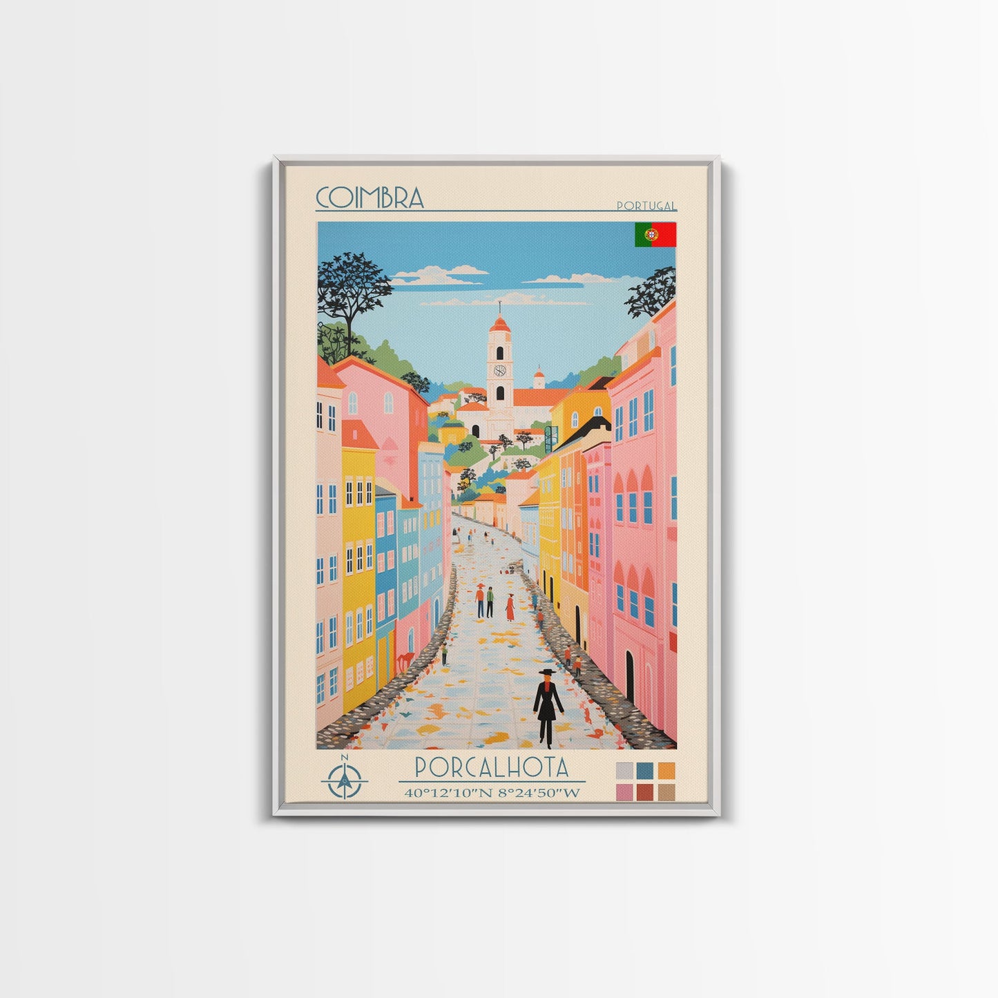 Coimbra Portugal Travel Poster Framed Canvas Print, Midcentury Modern Art, Pop Art Wall Decor, Home Decor, Vacation Gift, Living Room Art