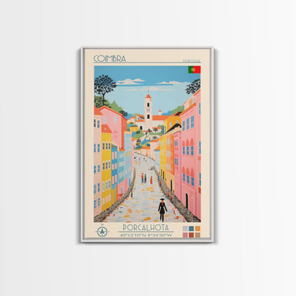 Coimbra Portugal Travel Poster Framed Canvas Print, Midcentury Modern Art, Pop Art Wall Decor, Home Decor, Vacation Gift, Living Room Art