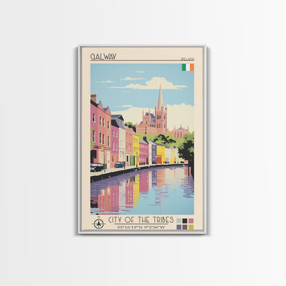 Galway Ireland Travel Poster Framed Canvas Print, Midcentury Modern Art, Pop Art Wall Decor, Scenic Bedroom Art, Office Decoration