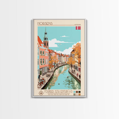 Horsens Denmark Travel Poster Framed Canvas Print, Midcentury Modern Art, Pop Art Wall Decor, Home Decor, Vacation Gift, Office Art