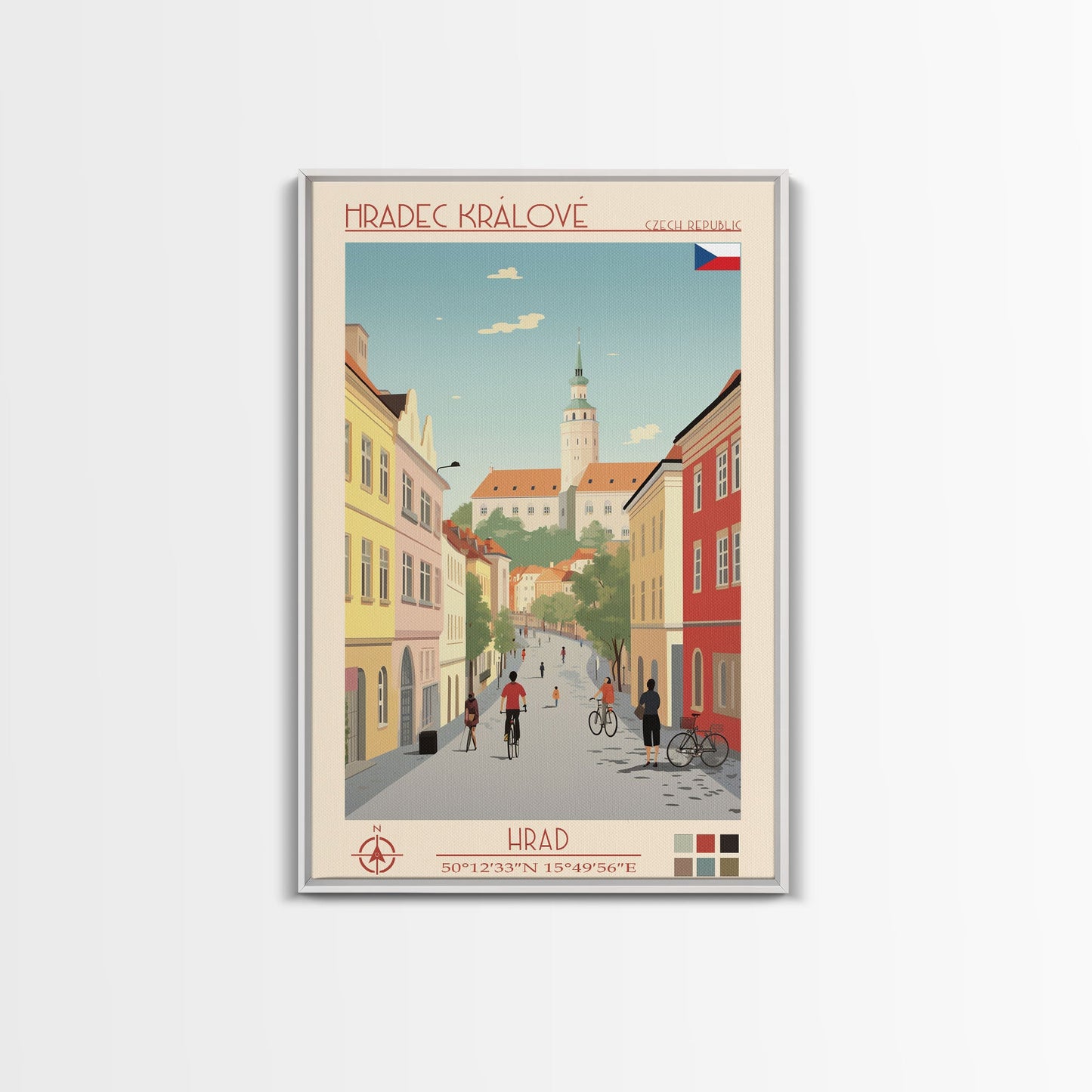 Hradec Králové Czech Republic Travel Poster Framed Canvas Print, Midcentury Modern Art, Pop Art Wall Decor, Scenic Living Room Art, Bedroom Gift