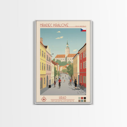 Hradec Králové Czech Republic Travel Poster Framed Canvas Print, Midcentury Modern Art, Pop Art Wall Decor, Scenic Living Room Art, Bedroom Gift