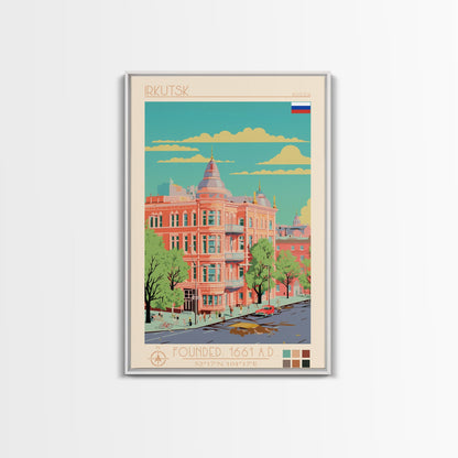 Irkutsk Russia Travel Poster Framed Canvas Print, Midcentury Modern Art, Pop Art Wall Decor, Scenic Bedroom Art, Office Decoration