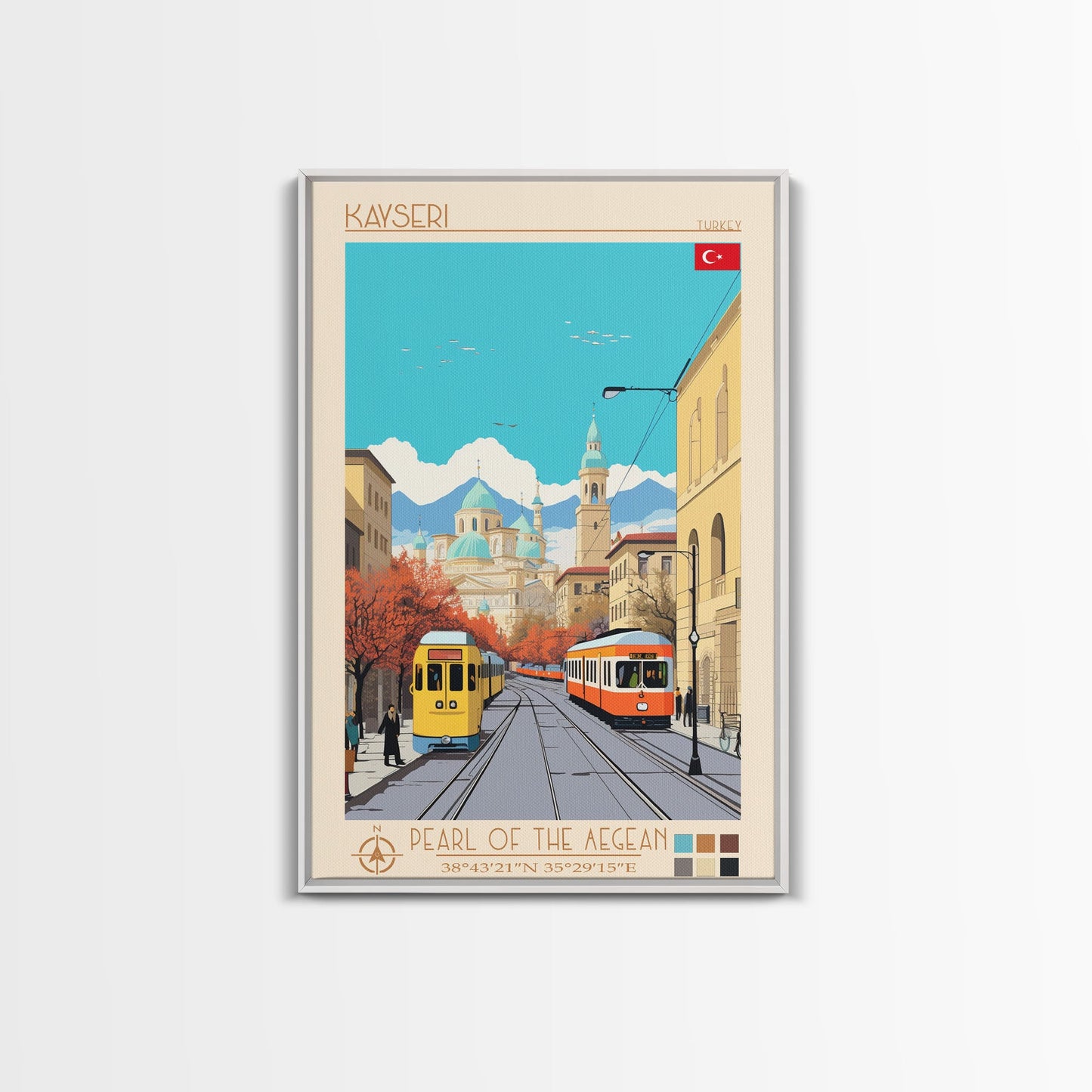 Kayseri Turkey Travel Poster Framed Canvas Print, Midcentury Modern Art, Pop Art Wall Decor, Scenic Wall Art, Living Room Decoration, Office Art