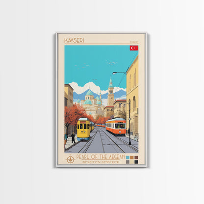 Kayseri Turkey Travel Poster Framed Canvas Print, Midcentury Modern Art, Pop Art Wall Decor, Scenic Wall Art, Living Room Decoration, Office Art