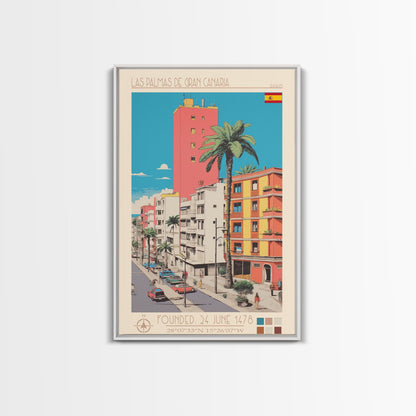 Las Palmas de Gran Canaria Spain Travel Poster Framed Canvas Print, Midcentury Modern Art, Pop Art Wall Decor, Scenic Wall Art, Bedroom Decoration