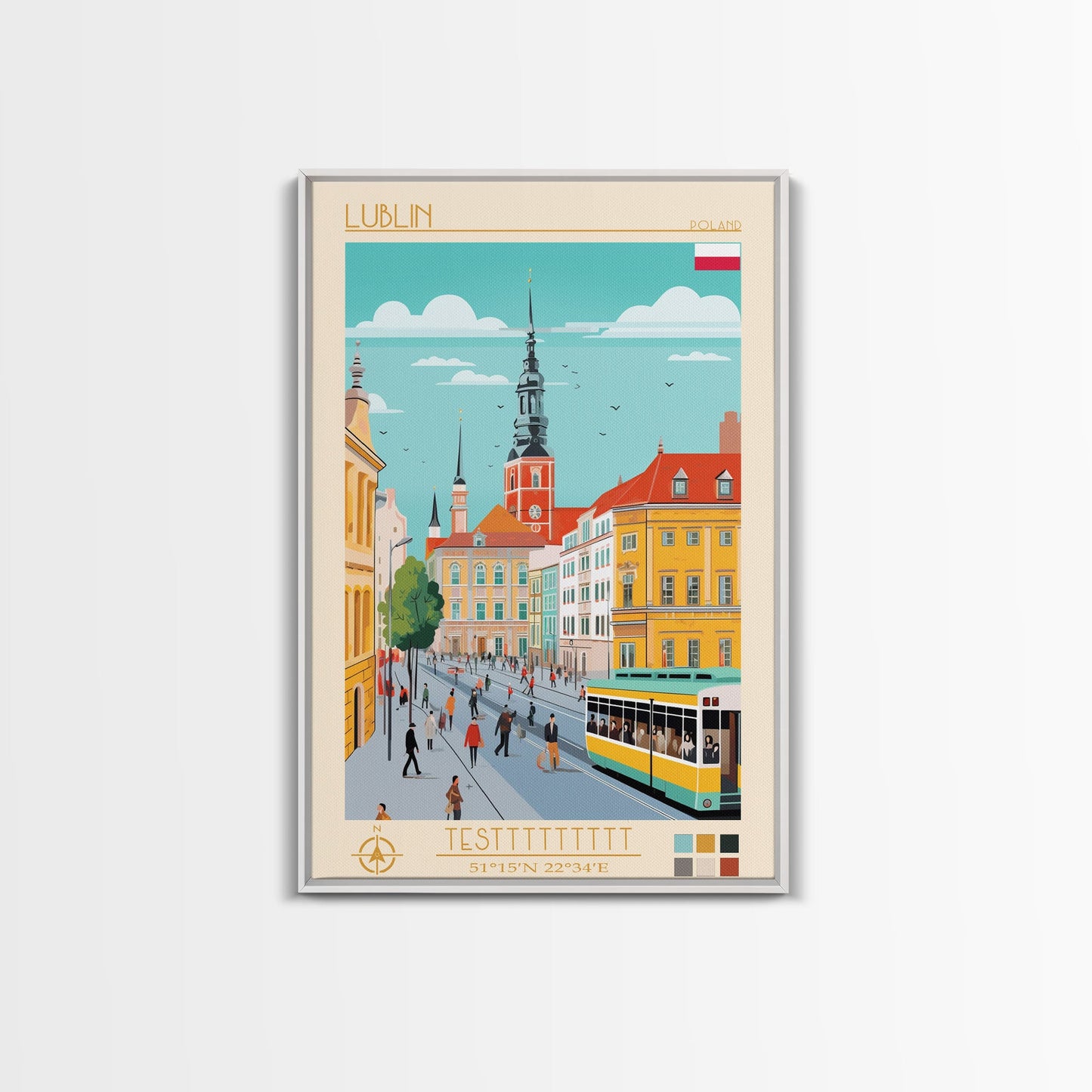 Lublin Poland Travel Poster Framed Canvas Print, Wall Decor, Midcentury Modern Art, Pop Art, Scenic Art for Bedroom and Living Room