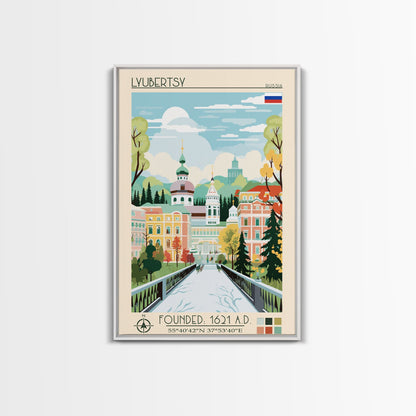 Lyubertsy Russia Travel Poster Framed Canvas Print, Midcentury Modern Art, Pop Art Wall Decor, Scenic Living Room Art, Bedroom Decor