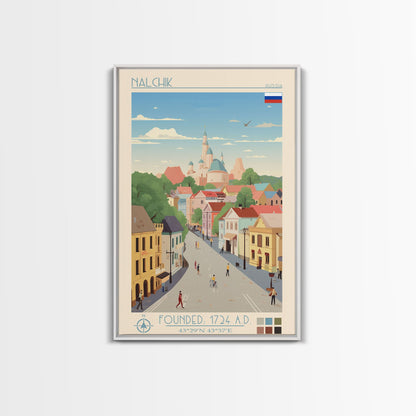 Nalchik Russia Travel Poster Framed Canvas Print, Midcentury Modern Art, Pop Art Wall Decor, Home Decor, Vacation Gift, Bedroom Art