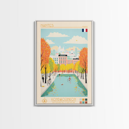 Nantes France Travel Poster Framed Canvas Print, Midcentury Modern Art, Pop Art Wall Decor, Scenic Wall Art, Bedroom Decoration