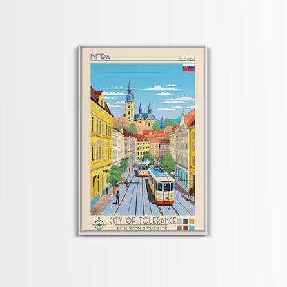 Nitra Slovakia Travel Poster Framed Canvas Print, Midcentury Modern Art, Pop Art Wall Decor, Scenic Wall Art, Living Room Decoration, Office Gift
