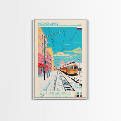 Nizhnekamsk Russia Travel Poster Framed Canvas Print, Midcentury Modern Art, Pop Art Wall Decor, Scenic Wall Art, Bedroom Decoration