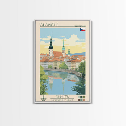 Olomouc Czech Republic Travel Poster Framed Canvas Print, Midcentury Modern Art, Pop Art Wall Decor, Scenic Wall Art, Living Room Decoration, Office Gift