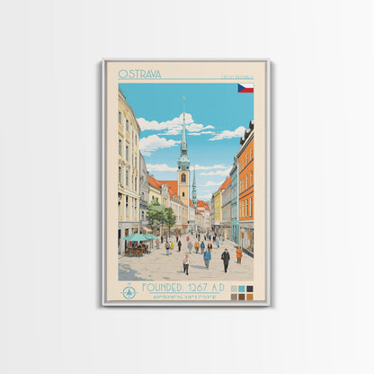Ostrava Czech Republic Travel Poster Framed Canvas Print, Midcentury Modern Art, Pop Art Wall Decor, Home Decor, Vacation Gift, Bedroom Art