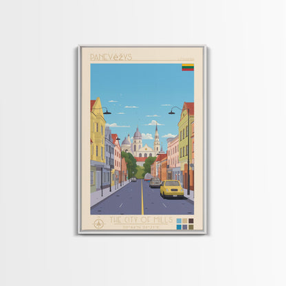 Panevėžys Lithuania Travel Poster Framed Canvas Print, Midcentury Modern Art, Pop Art Wall Decor, Scenic Living Room Art, Bedroom Gift