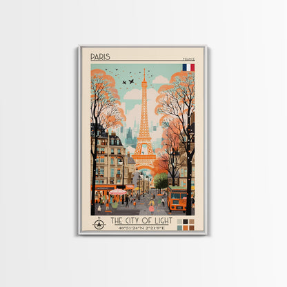 Paris France Travel Poster Framed Canvas Print, Midcentury Modern Art, Pop Art Wall Decor, Scenic Wall Art, Living Room Decoration, Office Gift