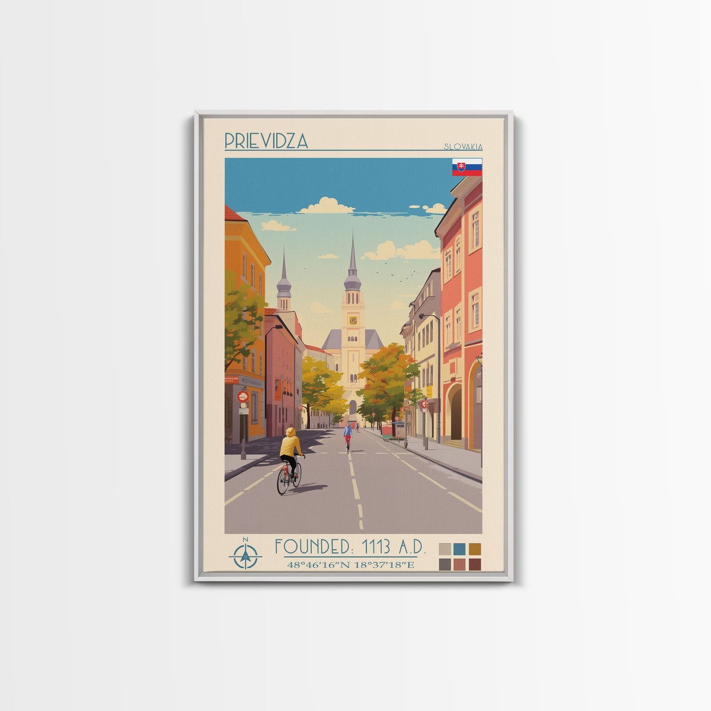 Prievidza Slovakia Travel Poster Framed Canvas Print, Midcentury Modern Art, Pop Art Wall Decor, Scenic Wall Art, Living Room Decoration, Office Art