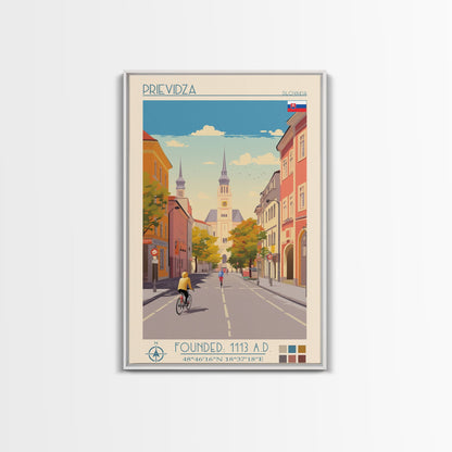 Prievidza Slovakia Travel Poster Framed Canvas Print, Midcentury Modern Art, Pop Art Wall Decor, Scenic Wall Art, Living Room Decoration, Office Art