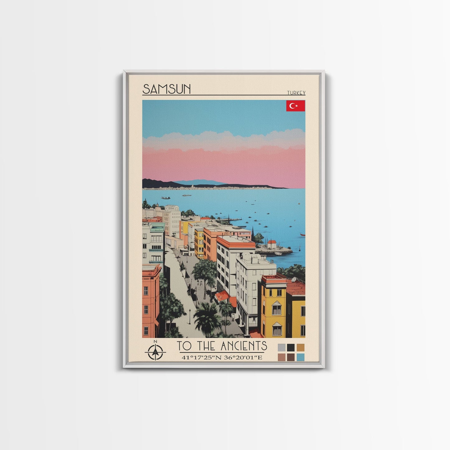 Samsun Turkey Travel Poster Framed Canvas Print, Midcentury Modern Art, Pop Art Wall Decor, Living Room Art, Vacation Gift