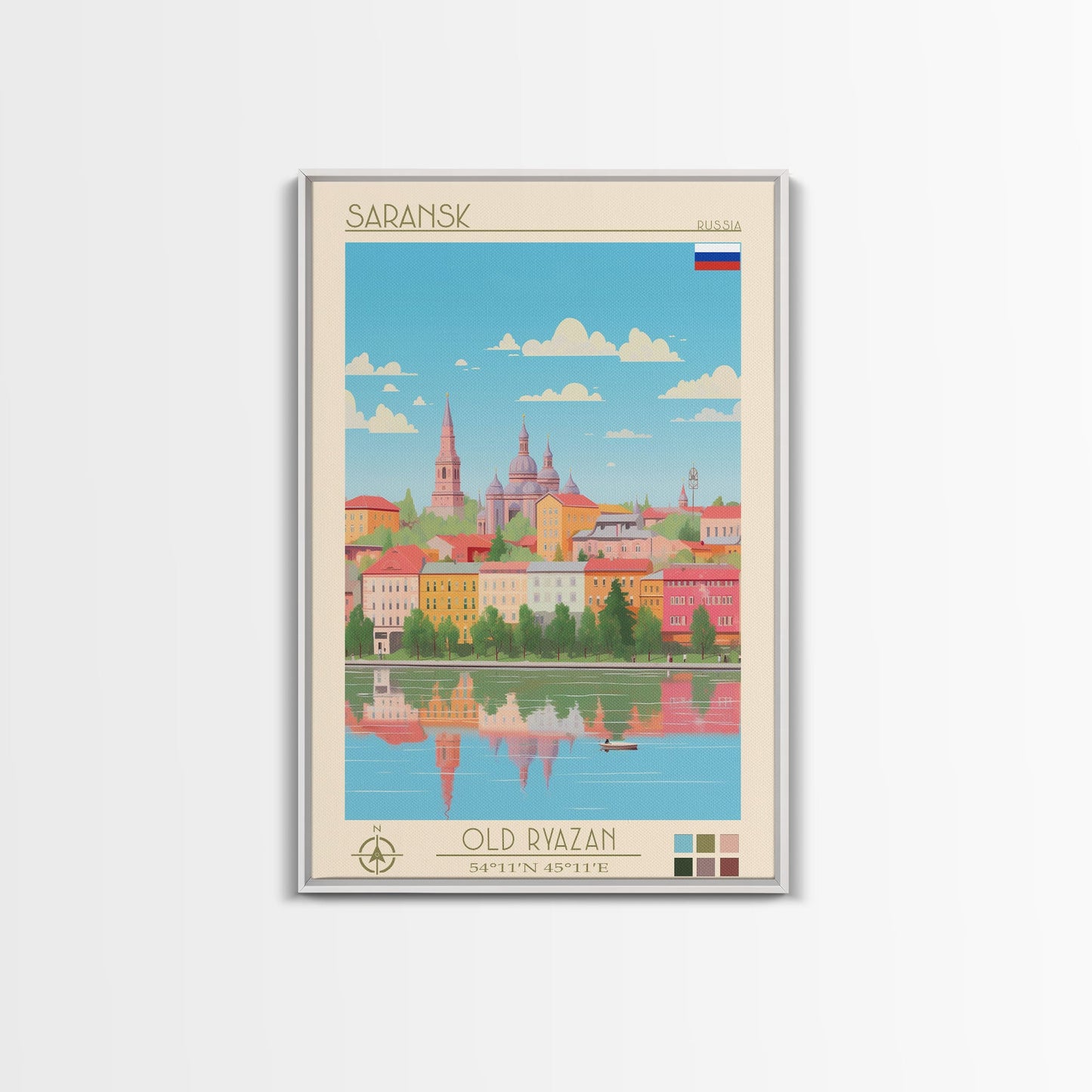 Saransk Russia Travel Poster Framed Canvas Print, Midcentury Modern Art, Pop Art Wall Decor, Living Room Art, Bedroom Decoration