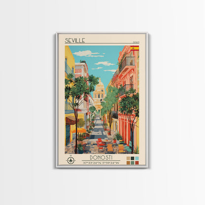 Seville Spain Travel Poster Framed Canvas Print, Midcentury Modern Art, Pop Art Wall Decor, Living Room Art, Home Decoration