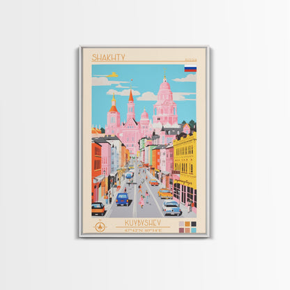 Shakhty Russia Travel Poster Framed Canvas Print, Midcentury Modern Art, Pop Art Wall Decor, Living Room Art, Bedroom Decoration