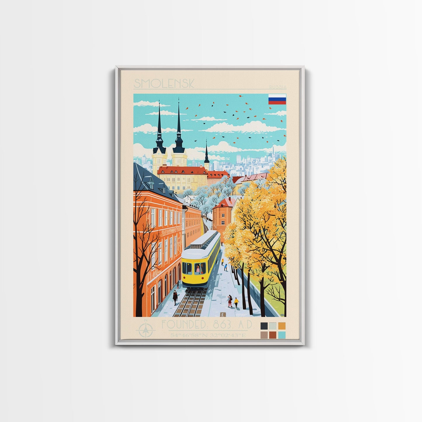 Smolensk Russia Travel Poster Framed Canvas Print, Midcentury Modern Art, Pop Art Wall Decor, Home Decor, Office Art