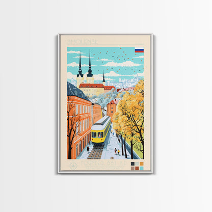 Smolensk Russia Travel Poster Framed Canvas Print, Midcentury Modern Art, Pop Art Wall Decor, Home Decor, Office Art