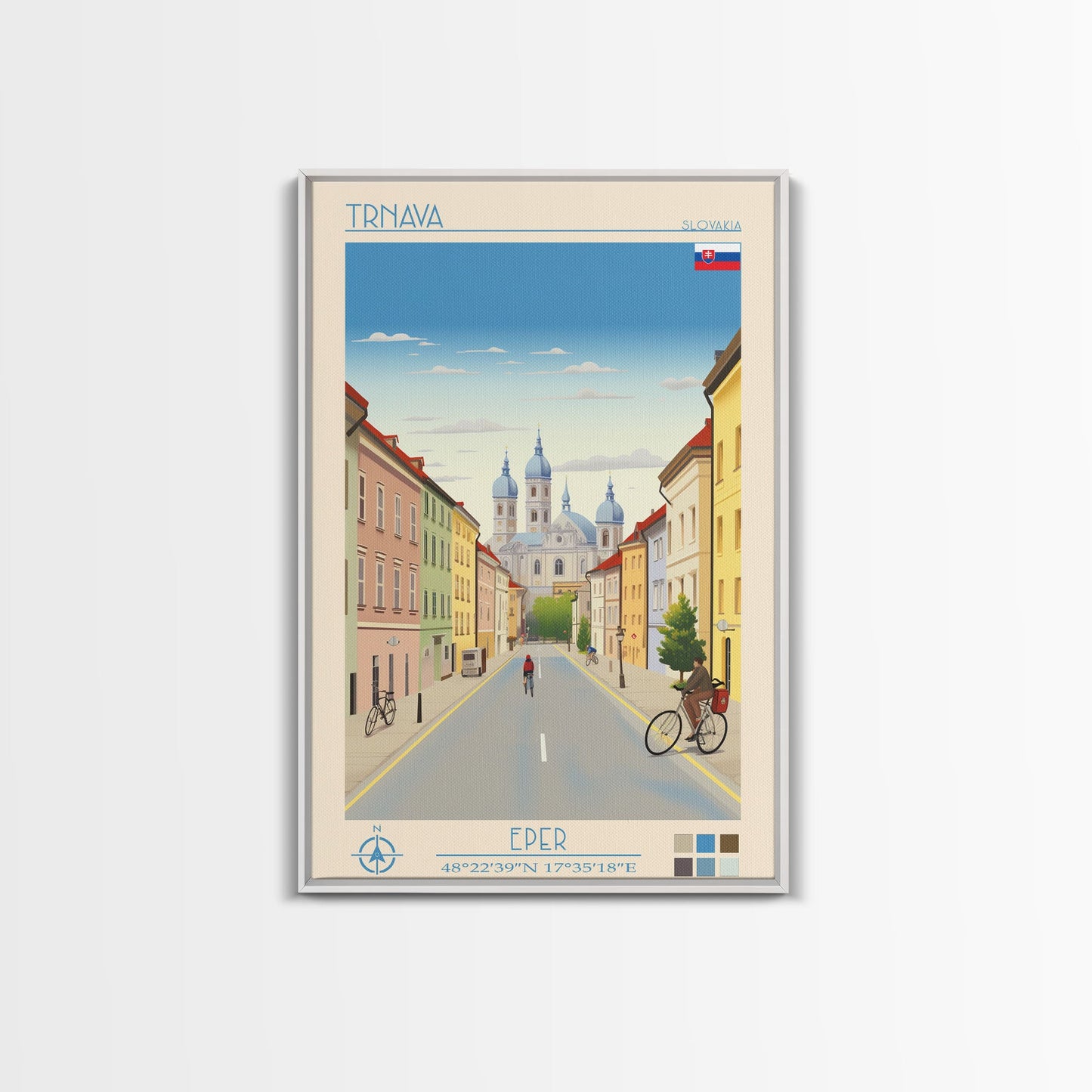 Trnava Slovakia Travel Poster Framed Canvas Print, Midcentury Modern Art, Pop Art Wall Decor, Living Room Art, Scenic Wall Art