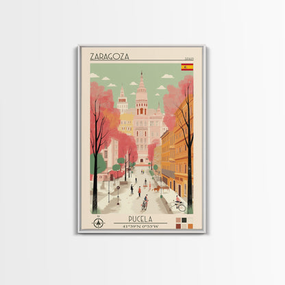 Zaragoza Spain Travel Poster Framed Canvas Print, Midcentury Modern Art, Pop Art Wall Decor, Living Room Art, Vacation Gift