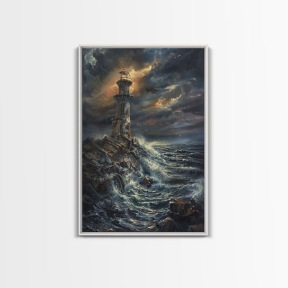 Eerie Castle on Cliff, Halloween Art Print, Spooky Home Decor, Framed Canvas Print, Creepy Art, Halloween Wall Decor, Seasonal Wall Art