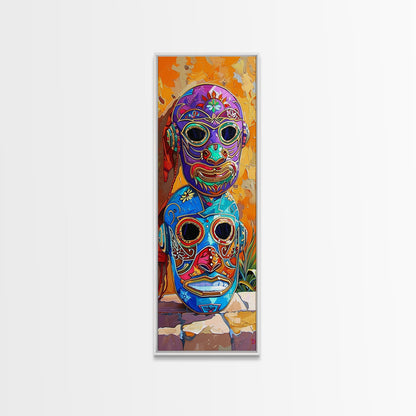 Colorful Tribal Art Painting Framed on Canvas, Spanish Style Canvas Painting, Vertical Framed Art for Living Room, Modern Canvas Art