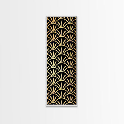 Retro Flower Motif in Orange and Green Tones - Framed Canvas Print, Midcentury Modern Art, Skinny Art, Tall Art, Living Room Wall Decor, Boho Art