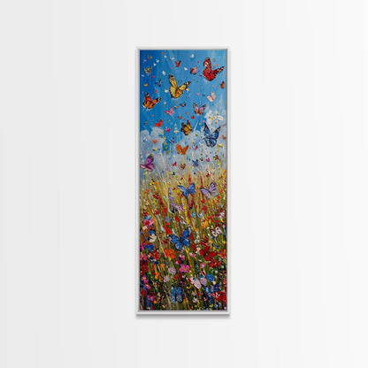 Butterflies In The Spring Framed Canvas Print, Wood Framed Art, Living Room Decor, Girl's Room Gift Idea, Nursery Decor, Minimalist Whimsical Decor