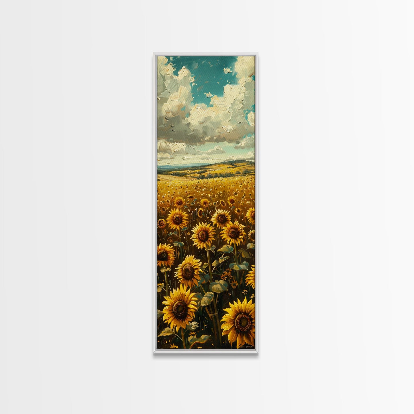 Bright Sunflowers Field Warm Countryside Farmhouse Wall Art Framed Canvas Print Tall Art Ukiyo-e Japanese Style Art