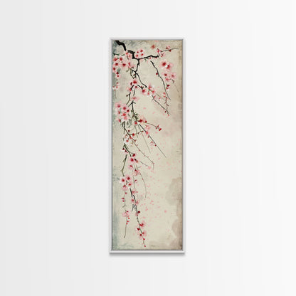 Cherry Blossoms, Full Bloom, Japanese Art, Skinny Art, Tall Art, Framed Canvas Print, Ukiyo-e Style