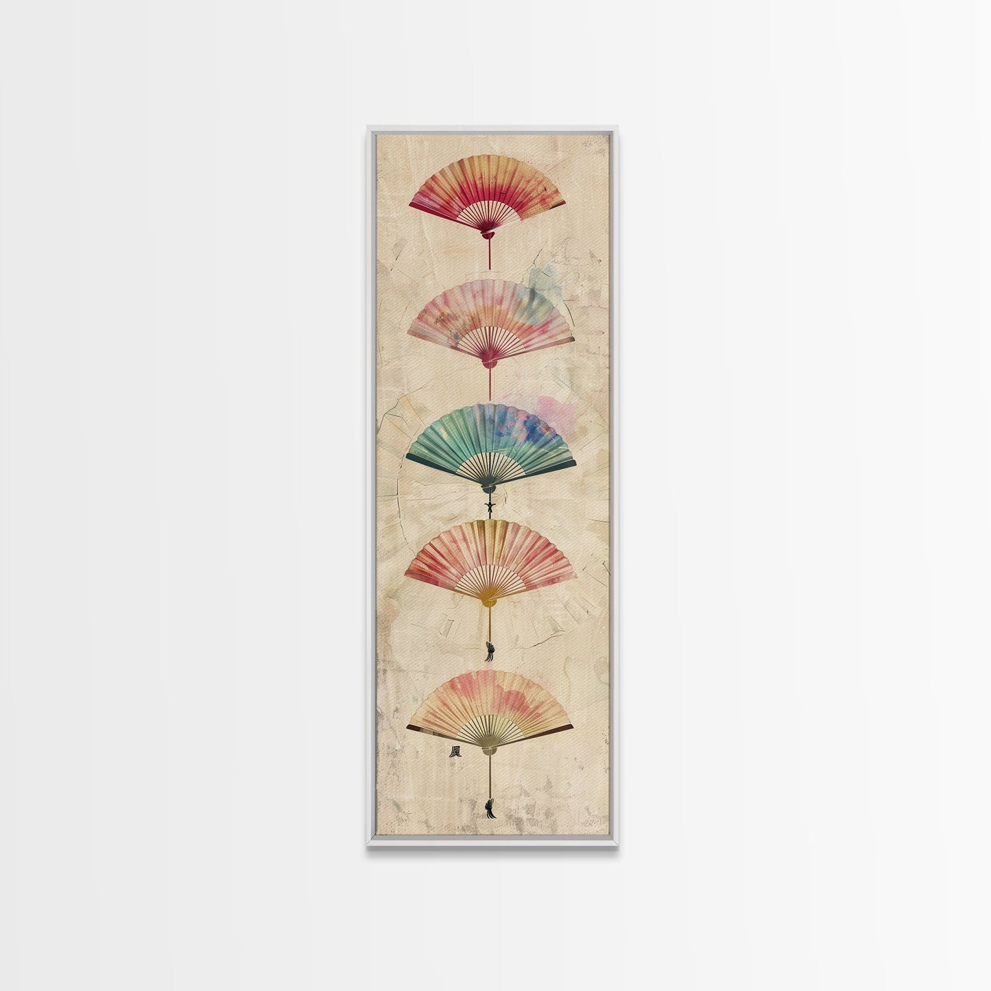Japanese Folding Fans Cultural Art On Framed Canvas Print In Ukiyo-e Style Tall Skinny Traditional Wood Block Wall Decor