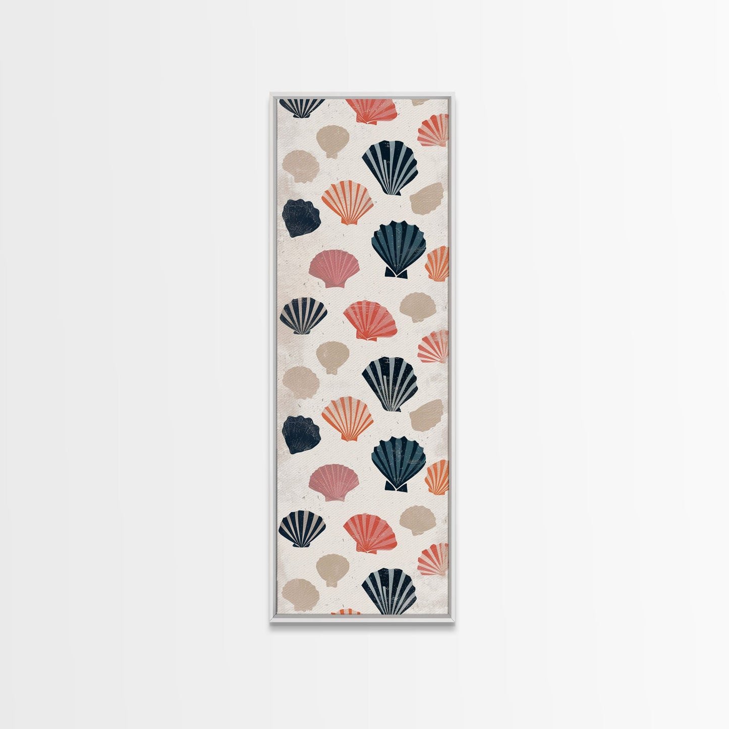 Patterned Sea Shells in Various Colors on a Light Background Ukiyo-e Art Japanese Framed Canvas Print Skinny Tall Art