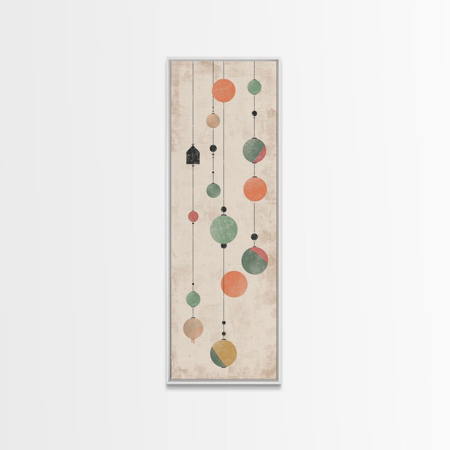 Abstract Hanging Lanterns On A Rustic Background – Framed Canvas Print With Skinny Art And Tall Art In Ukiyo-E Art And Japanese Style Art